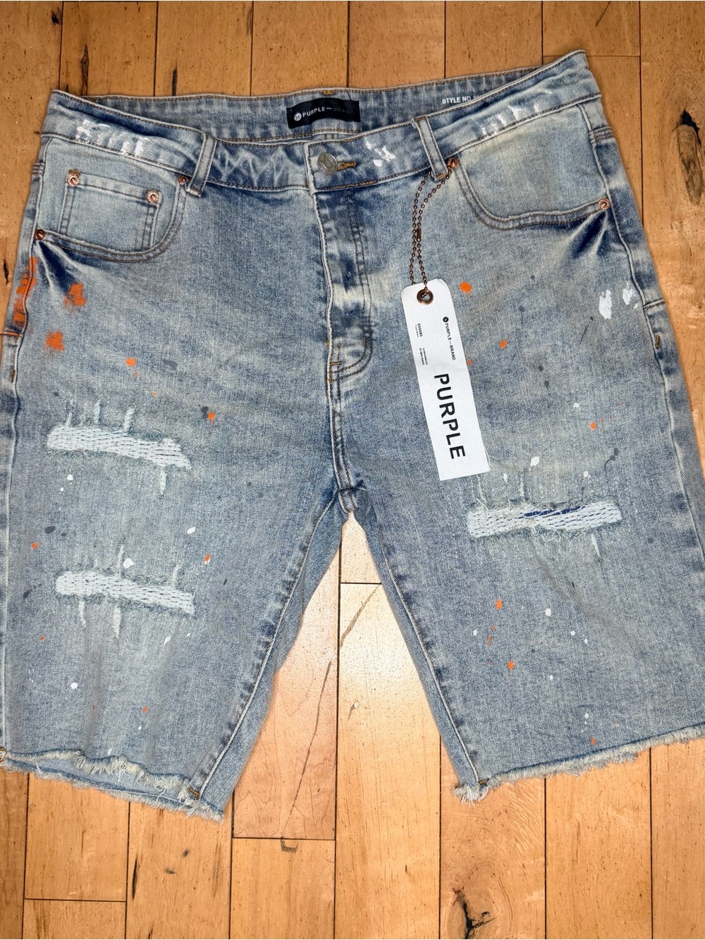 Purple Brand Denim Shorts Mens Blue Paint Splatter Distressed Men’s 36